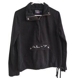American Living Women's 1/2 Zip Pullover Black Pocket Drawstring Size L AL-7